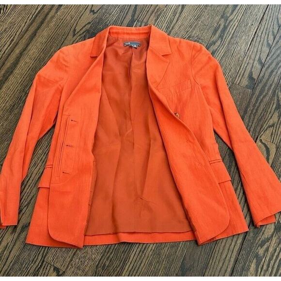 Vince Blazer Jacket Long Sleeves Collared Pockets Wool Metallic Orange Size 4 - Picture 9 of 13